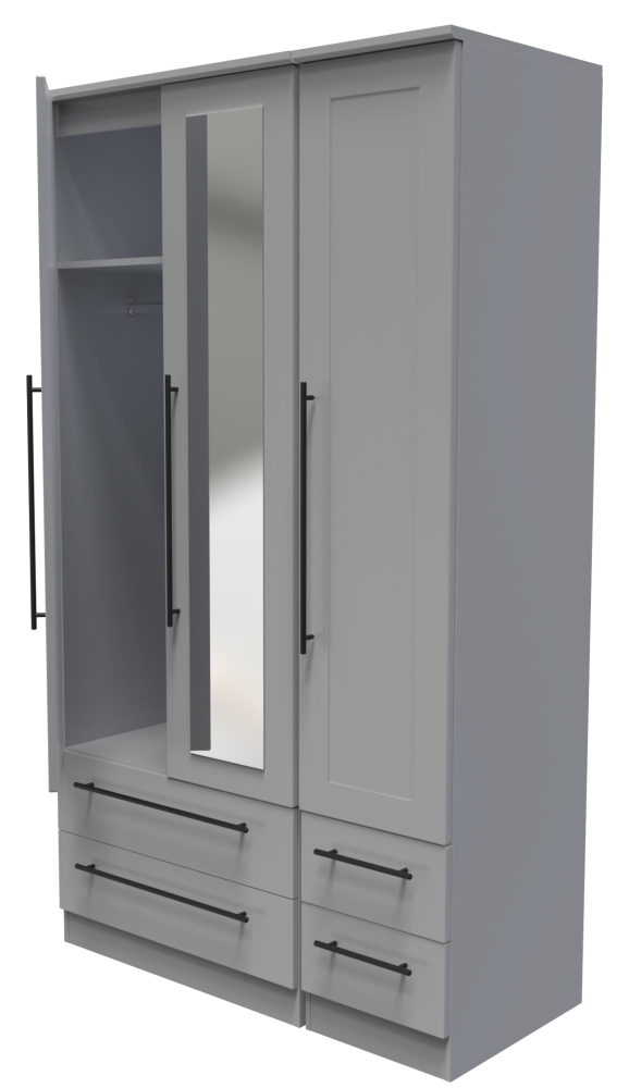 Beverley Wardrobe - 3 Door - Tall Combi - with 1 Mirror - Grey