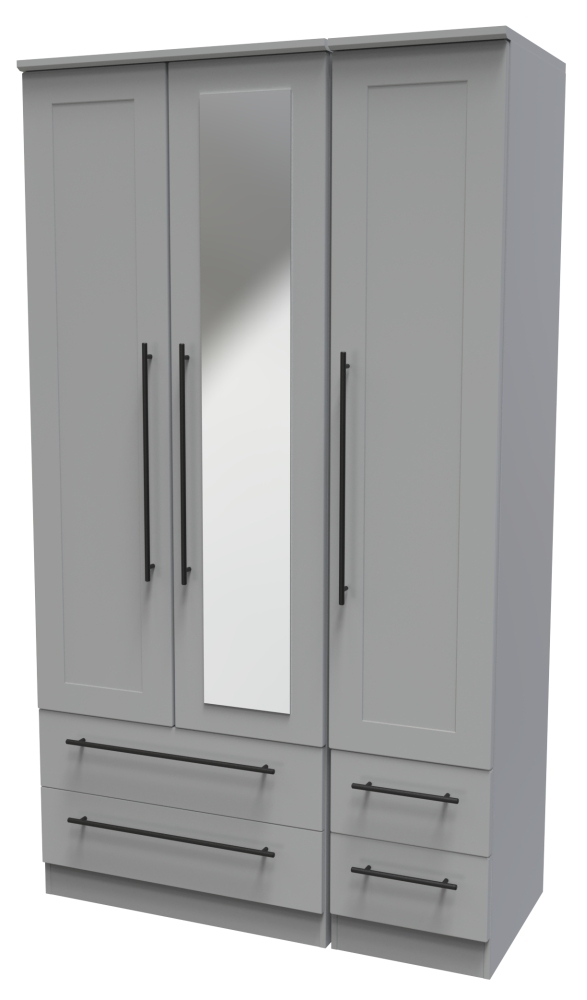 Beverley Wardrobe - 3 Door - Tall Combi - with 1 Mirror - Grey