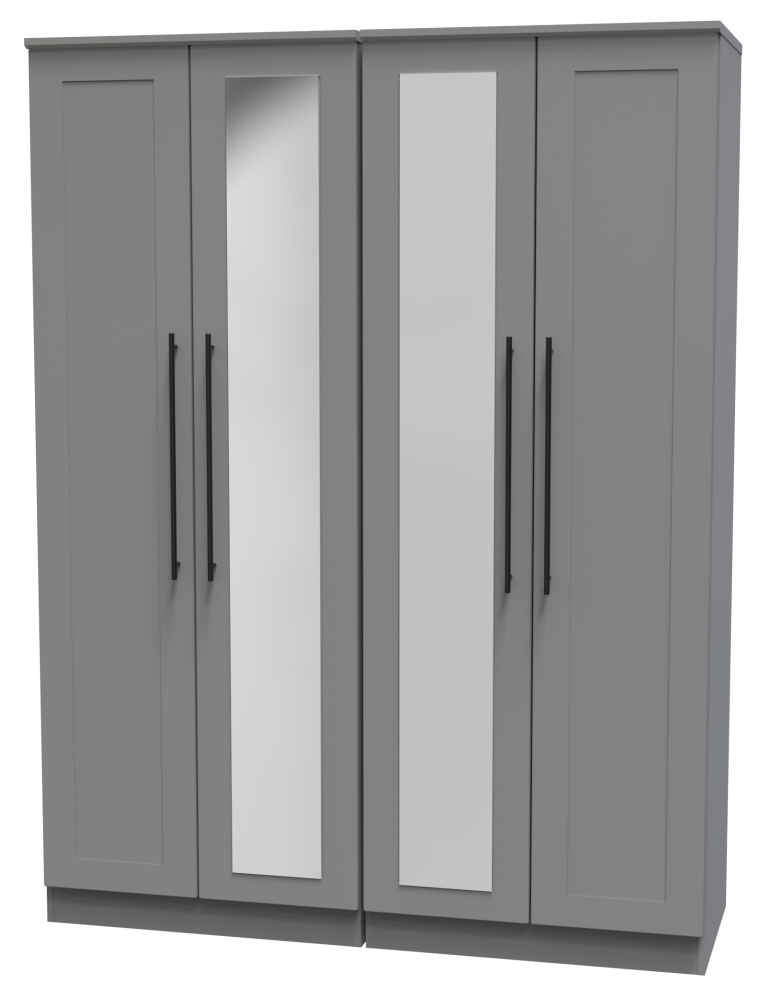 Beverley Wardrobe - 4 Door - Tall Mirror - Grey