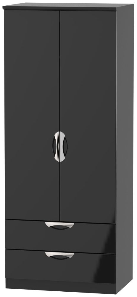 Camden Black Gloss 2 Door 2 Drawer Double Wardrobe