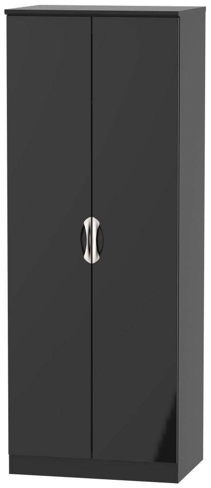 Camden Wardrobe - 2 Door - Plain Tall - Black Gloss