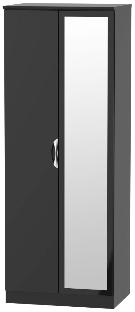 Camden Wardrobe - 2 Door - Tall with 1 Mirror - Black Gloss