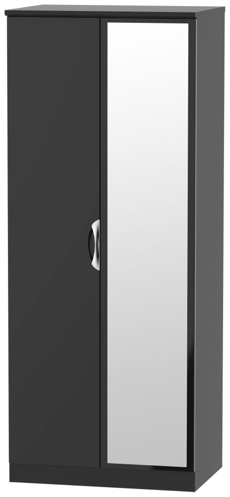 Camden Wardrobe - 2 Door with 1 Mirror - Black Gloss