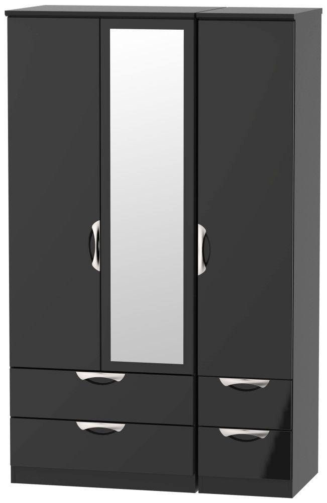 Camden Black Gloss 3 Door Combi Wardrobe - 1 Mirror