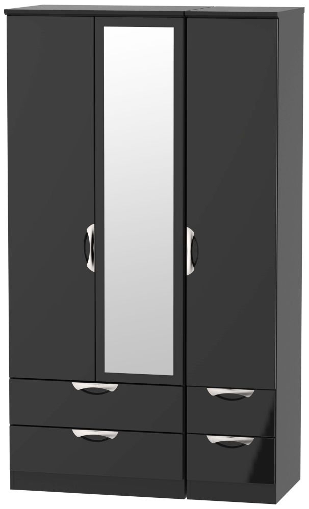 Camden Wardrobe - 3 Door - Tall Combi with 1 Mirror - Black Gloss