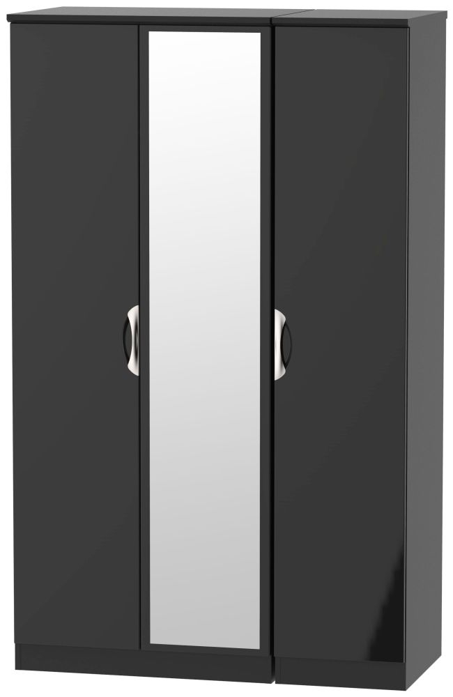 Camden Wardrobe - 3 Door - Triple with 1 Mirror - Black Gloss