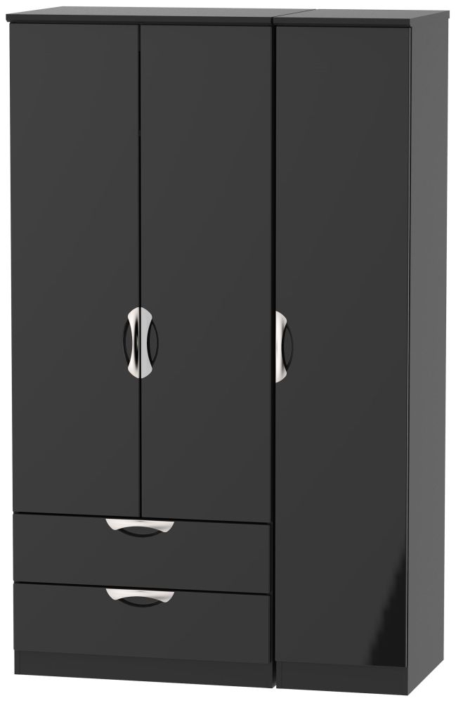 Camden Wardrobe - 3 Door - Triple with LHF 2 Drawers - Black Gloss