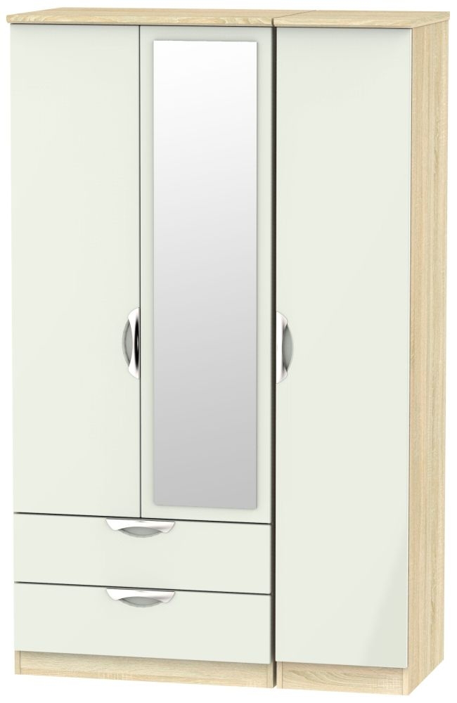 Camden Wardrobe - 3 Door - Combi with 1 Mirror - LHF 2 Drawers - Cashmere and Oak