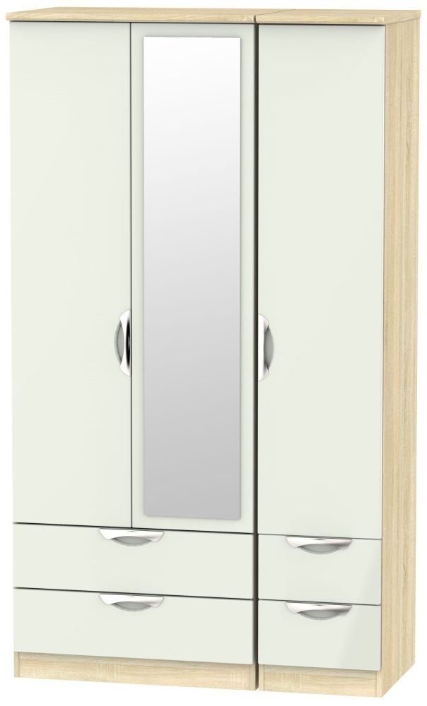 Camden Cashmere and Oak Effect 3 Door Tall Combi Wardrobe - 1 Mirror