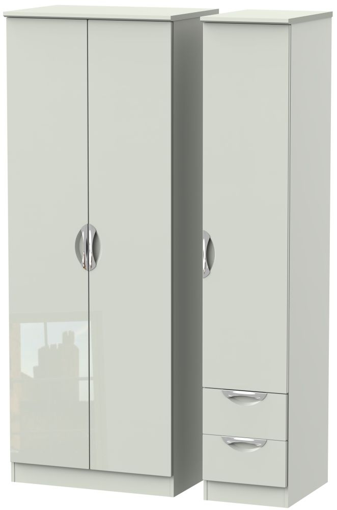Camden Wardrobe - 3 Door - Tall Triple - RHF 2 Drawers - Gloss Cashmere
