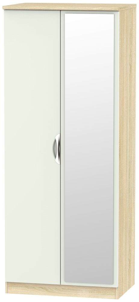 Camden Wardrobe - 2 Door with 1 Mirror - Gloss Cashmere and Oak