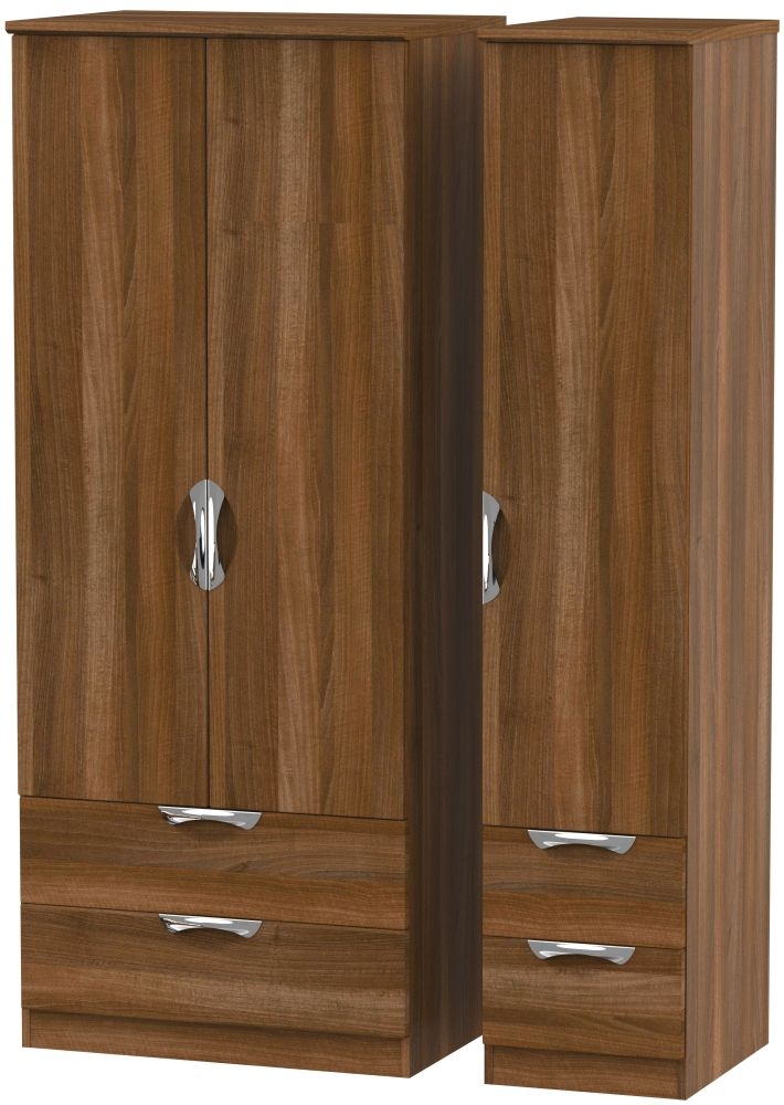 Camden Triple Wardrobe - 3 Door - 4 Drawers - Walnut