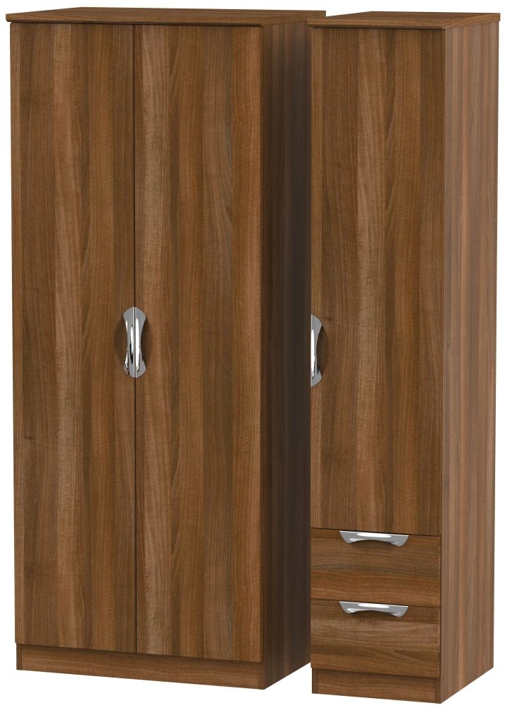 Camden Triple Wardrobe - 3 Door - RHF 2 Drawers - Walnut