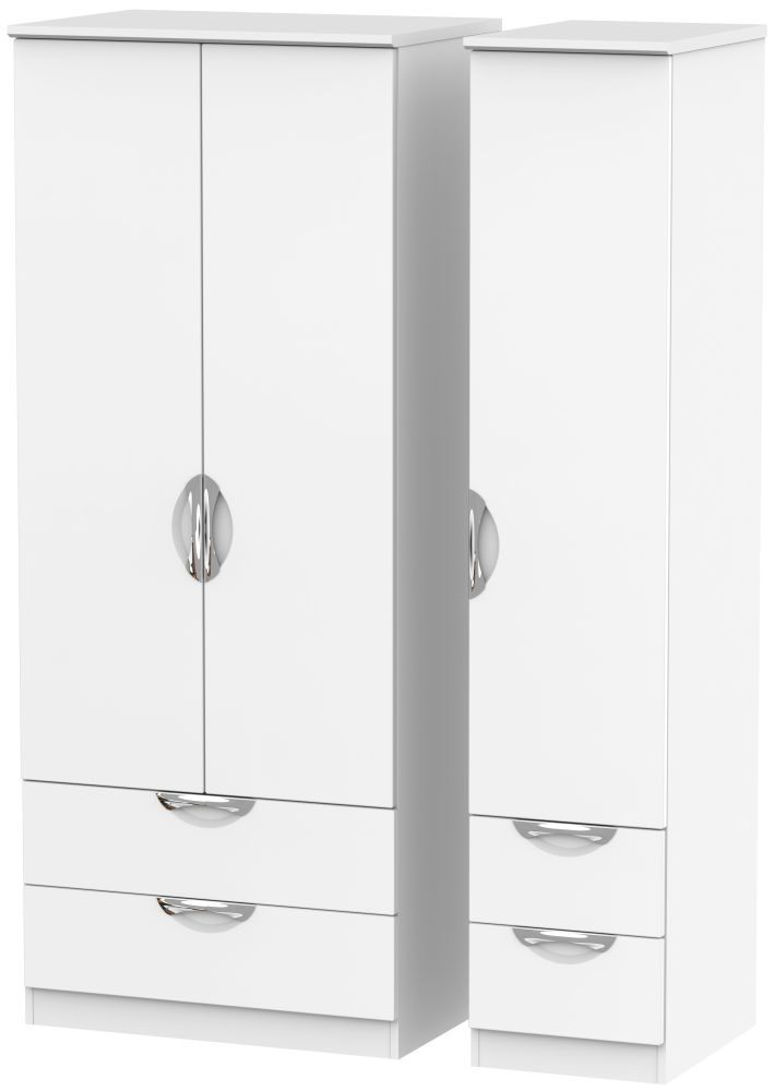 Camden White 3 Door Triple Wardrobe - 4 Drawers