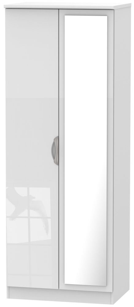 Camden Wardrobe - 2 Door Tall with 1 Mirror - White Gloss