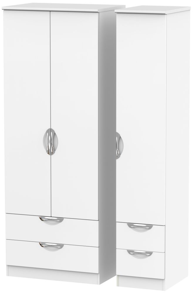 Camden White Matt 3 Door Tall Triple Wardrobe - 4 Drawers