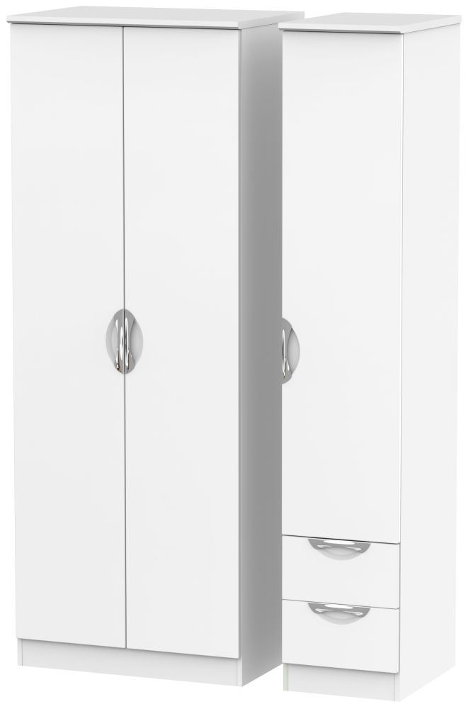 Camden Tall Triple Wardrobe - 3 Door - RHF 2 Drawers - White Matt