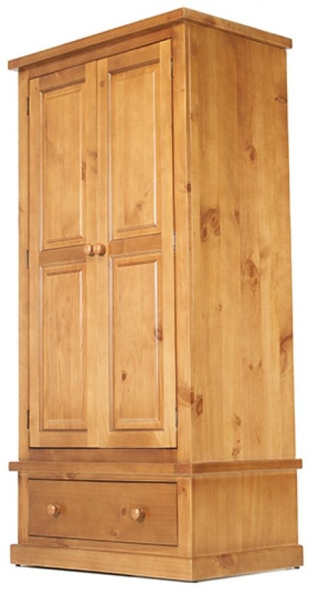 Churchill Waxed Pine 2 Door 1 Drawer Double Wardrobe
