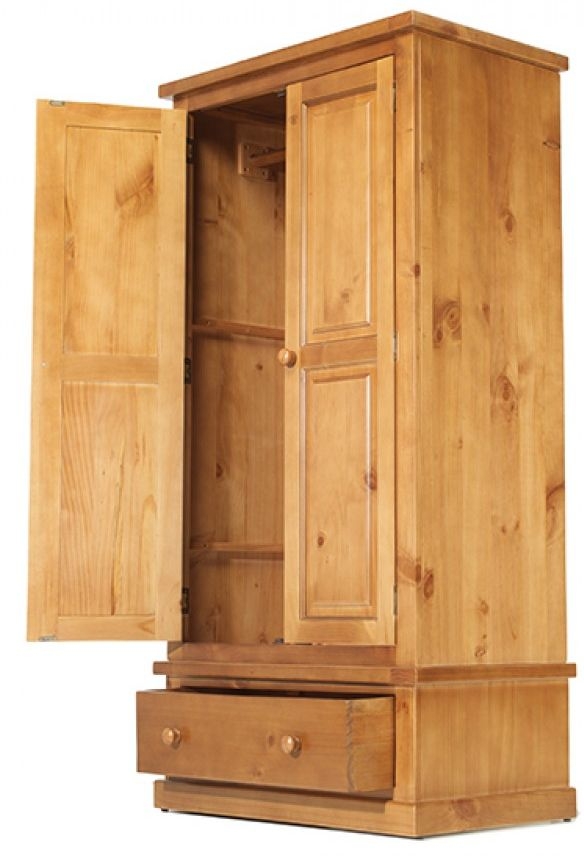 Churchill Waxed Pine 2 Door 1 Drawer Double Wardrobe