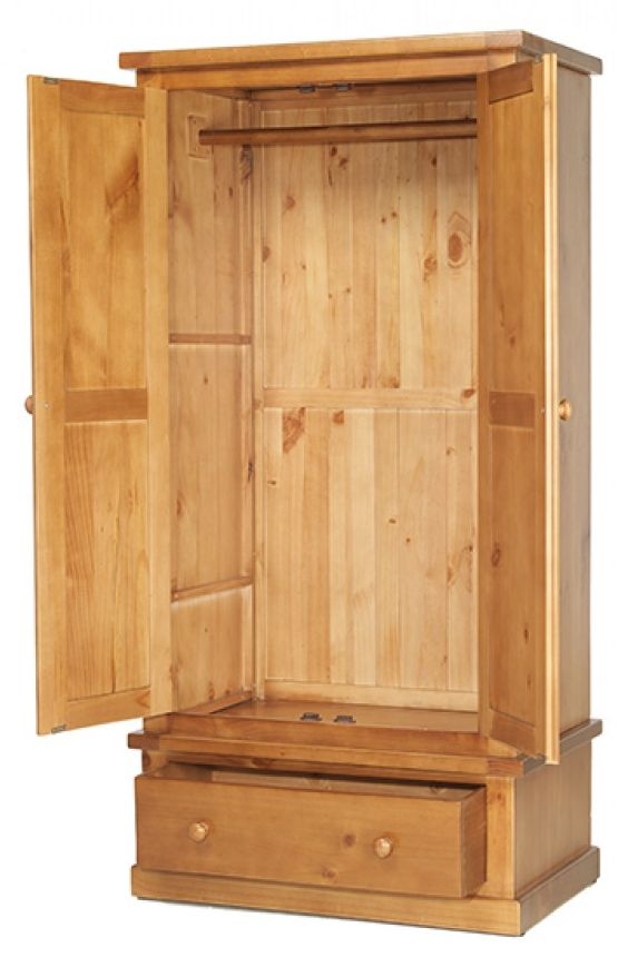 Churchill Waxed Pine 2 Door 1 Drawer Double Wardrobe