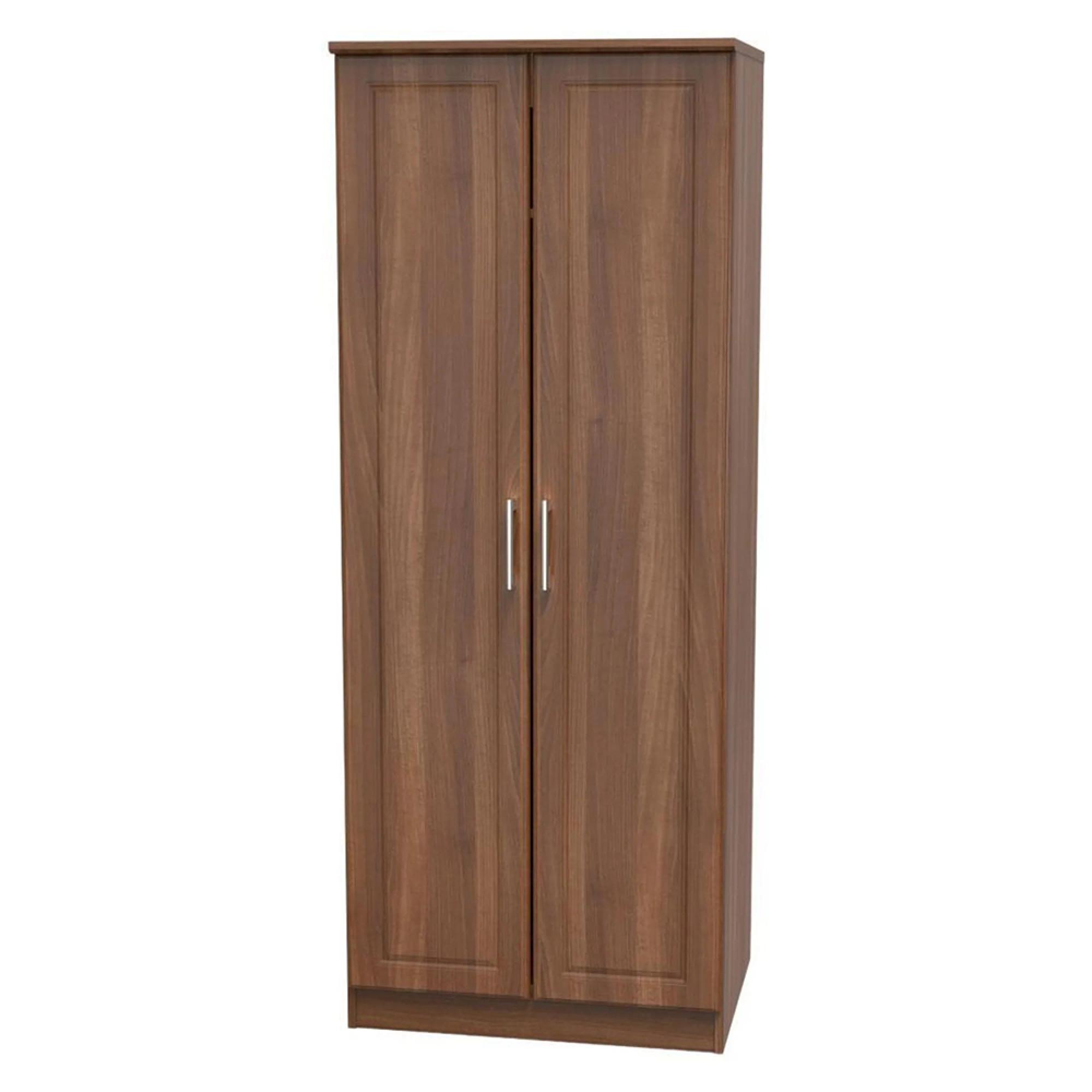 Clearance - Gina Walnut Effect 2 Door Plain Tall Wardrobe - FSS16432