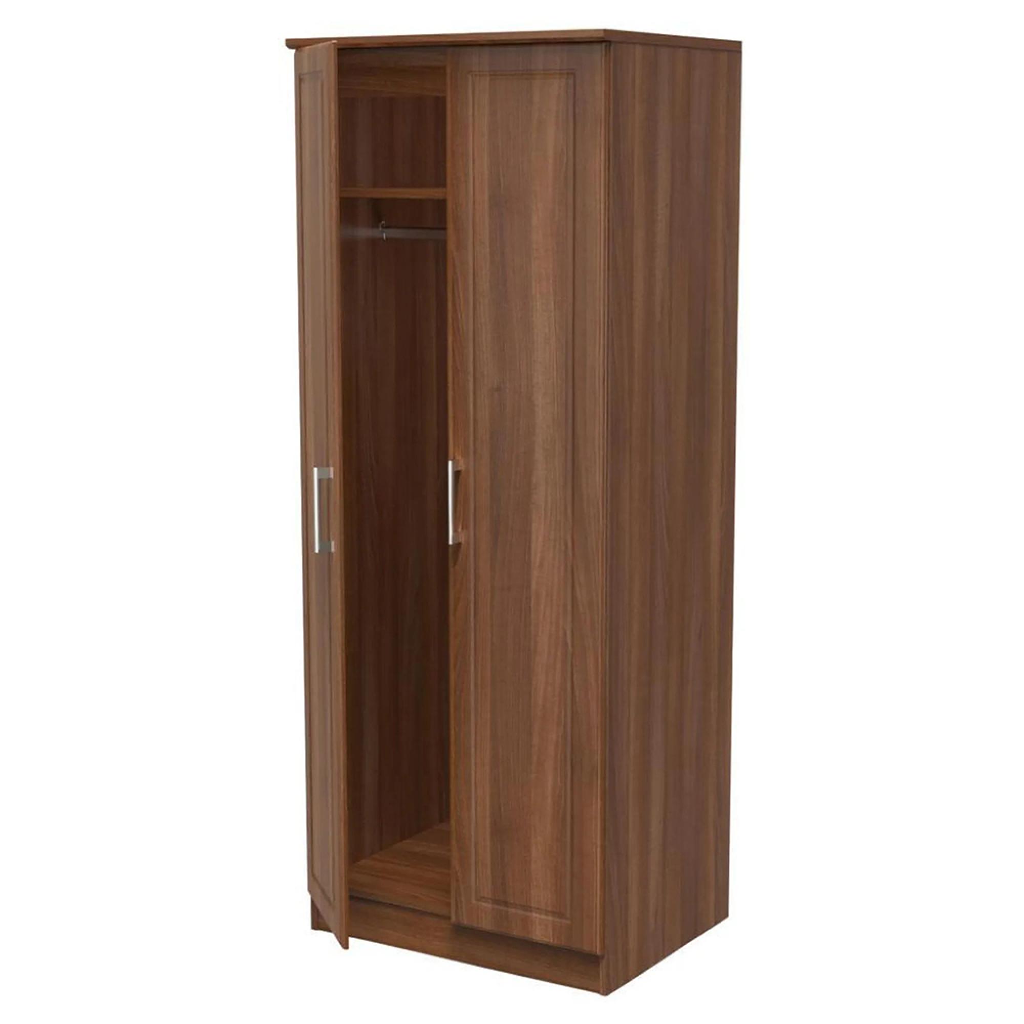Clearance - Gina Walnut Effect 2 Door Plain Tall Wardrobe - FSS16432