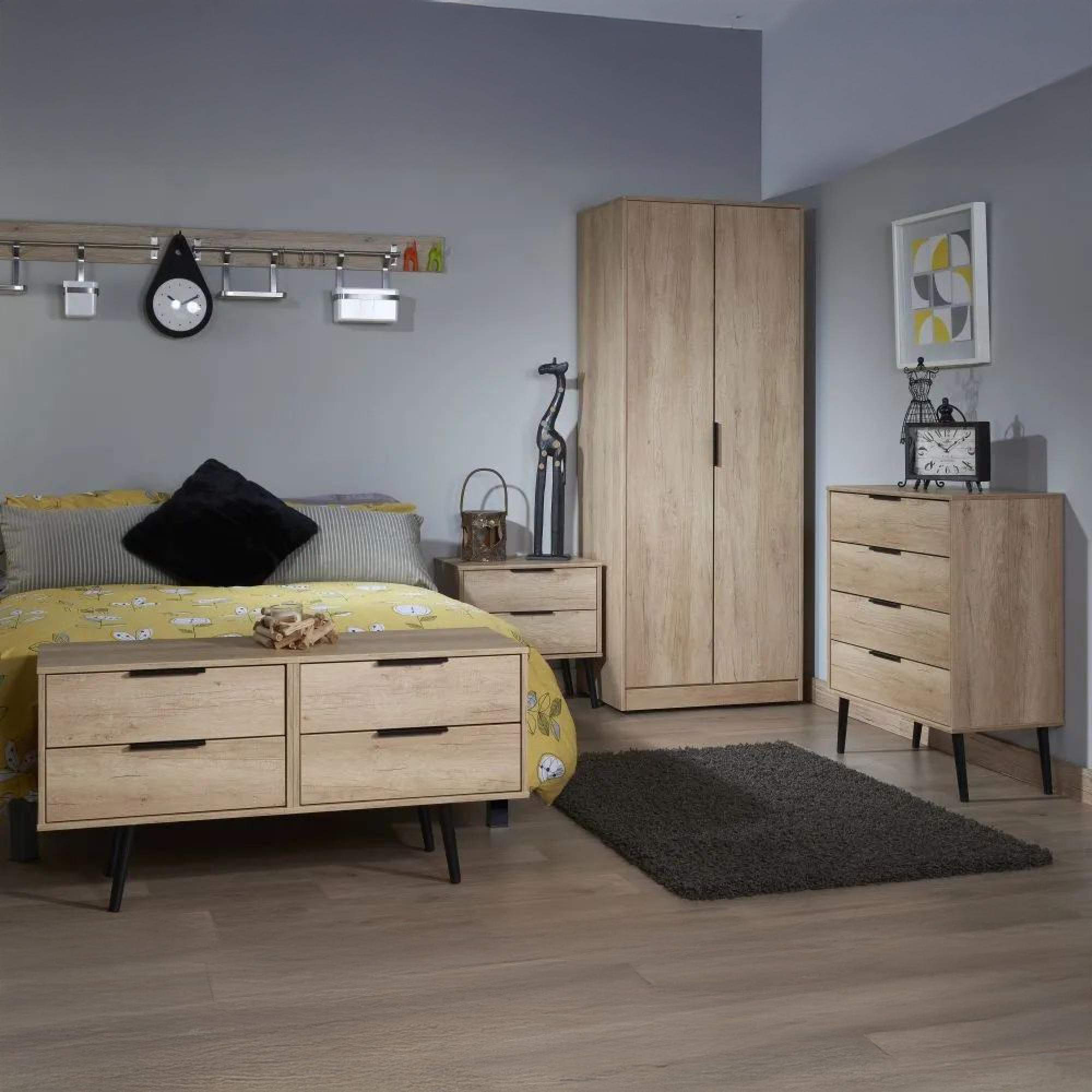 Clearance - Hong Kong Oak Effect 2 Door Plain Tall Wardrobe - FSS16053