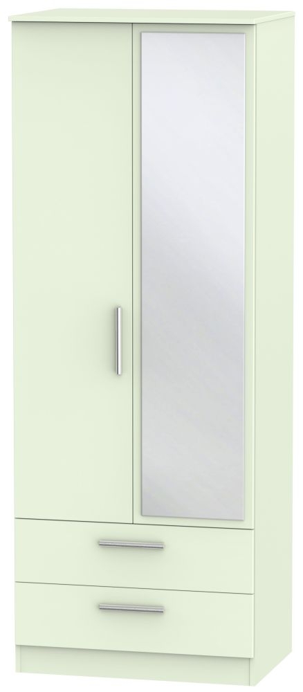 Contrast Cream 2 Door Tall Combi Wardrobe - 1 Mirror