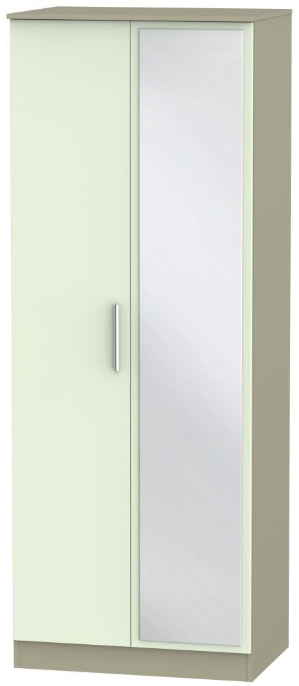Contrast Tall Wardrobe - 2 Door - 1 Mirror - Cream and Mushroom