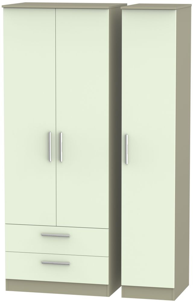 Contrast Cream and Mushroom 3 Door Triple Wardrobe - LHF 2 Drawers