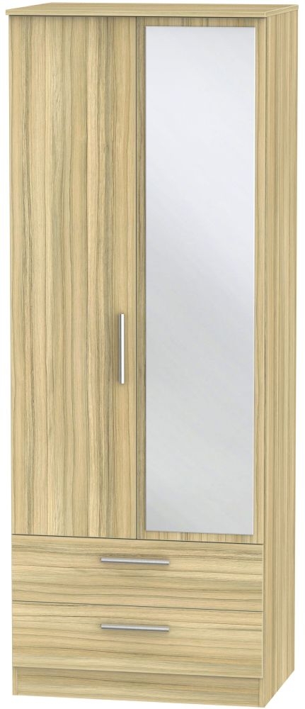 Contrast Modern Oak 2 Door Tall Combi Wardrobe - 1 Mirror