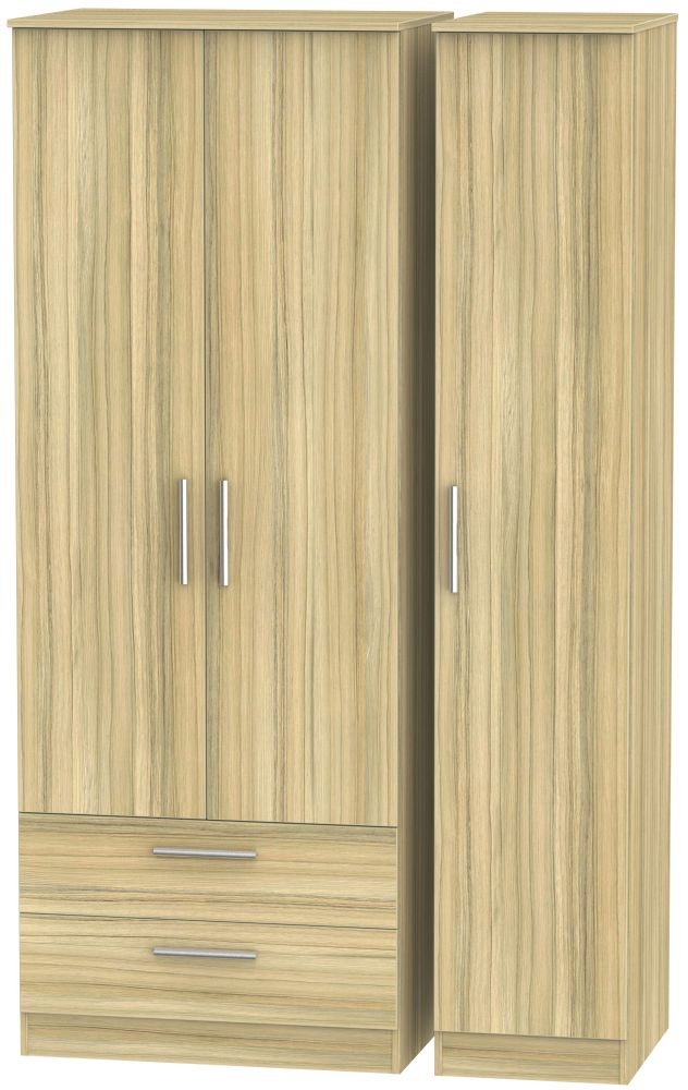 Contrast Triple Wardrobe - 3 Door - Tall - LHF 2 Drawers - Modern Oak