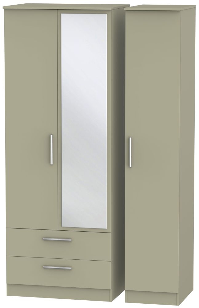 Contrast Mushroom 3 Door Tall Combi Wardrobe - 1 Mirror and LHF 2 Drawers