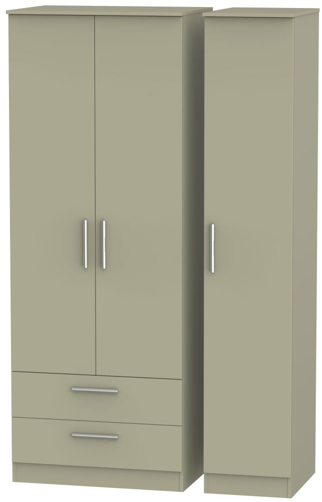 Contrast Mushroom 3 Door Triple Wardrobe - LHF 2 Drawers