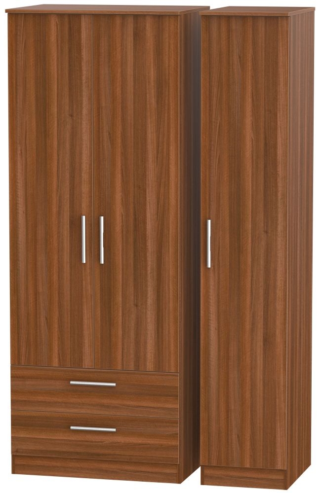 Contrast Triple Wardrobe - 3 Door - LHF 2 Drawers - Noche Walnut