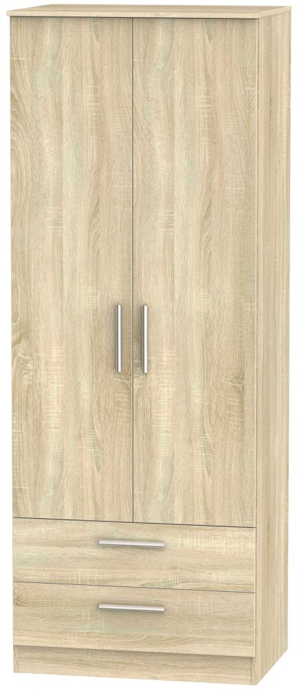 Contrast Oak Effect 2 Door 2 Drawer Wardrobe