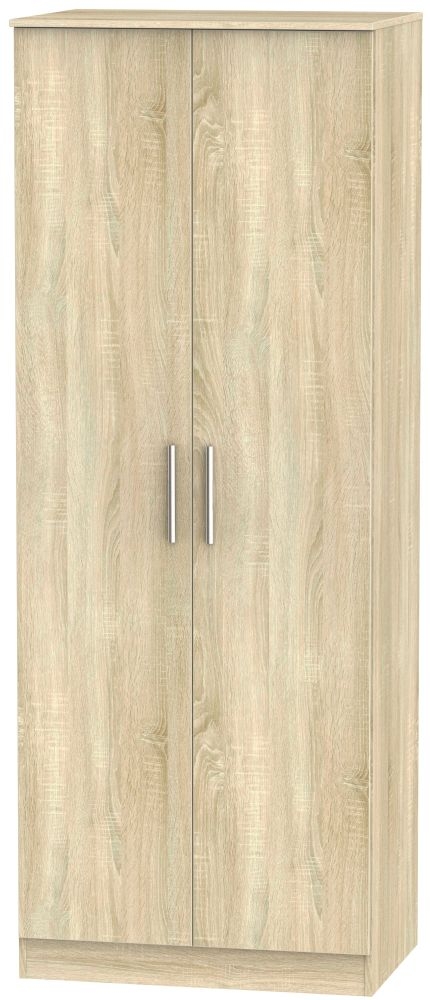Contrast Oak Effect 2 Door Plain Tall Wardrobe