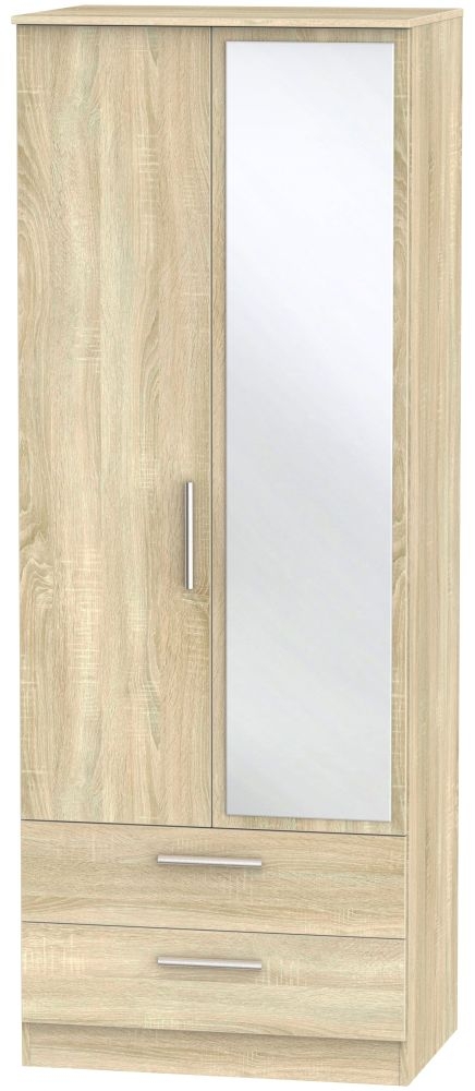 Contrast Oak Effect 2 Door Tall Combi Wardrobe - 1 Mirror