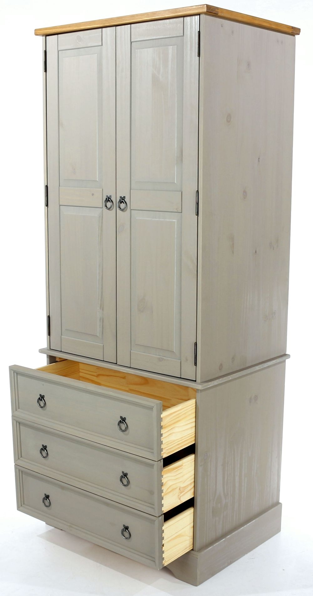 Corona Wardrobe - 2 Door - 3 Drawer - Grey Mexican Pine