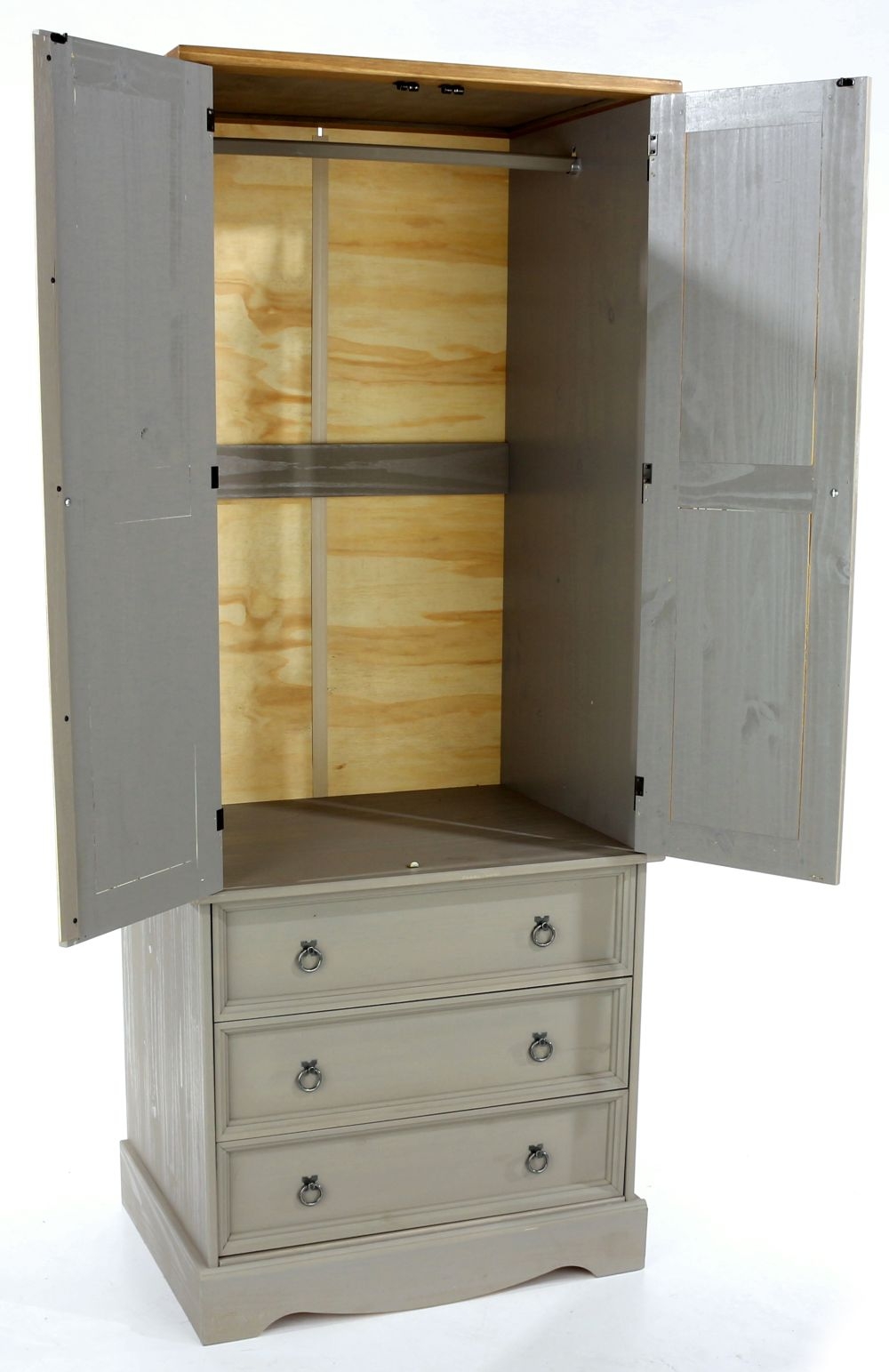 Corona Wardrobe - 2 Door - 3 Drawer - Grey Mexican Pine