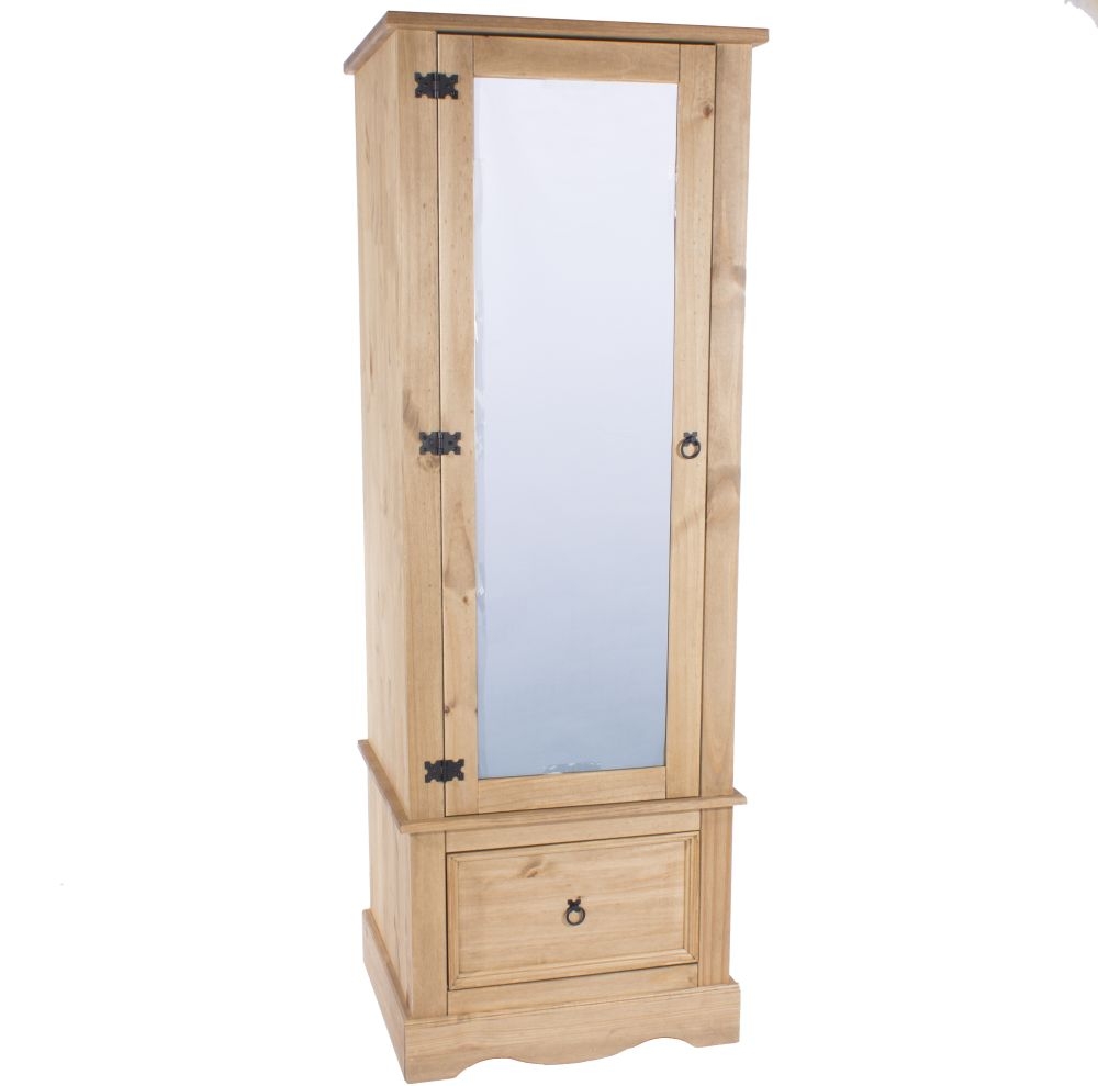 Corona Wardrobe - 1 Door Mirror - 1 Drawer - Pine Mexican