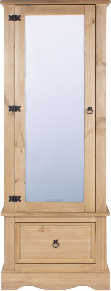 Corona Wardrobe - 1 Door Mirror - 1 Drawer - Pine Mexican