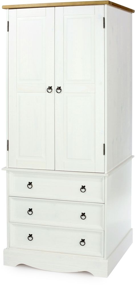 Corona Wardrobe - 2 Door - 3 Drawer - White Mexican Pine