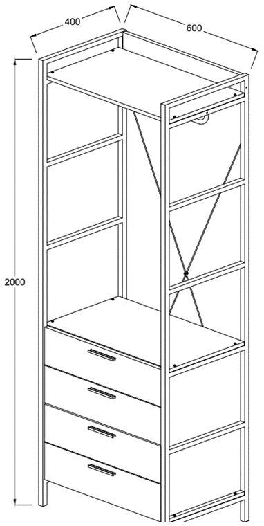 Craven Light Oak 4 Drawer Open Wardrobe