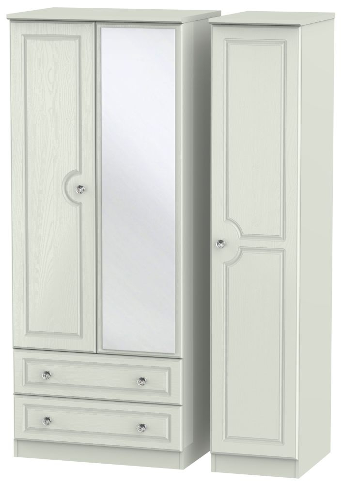 Crystal Combi Wardrobe - 3 Door - 1 Mirror - LHF 2 Drawers - Cashmere