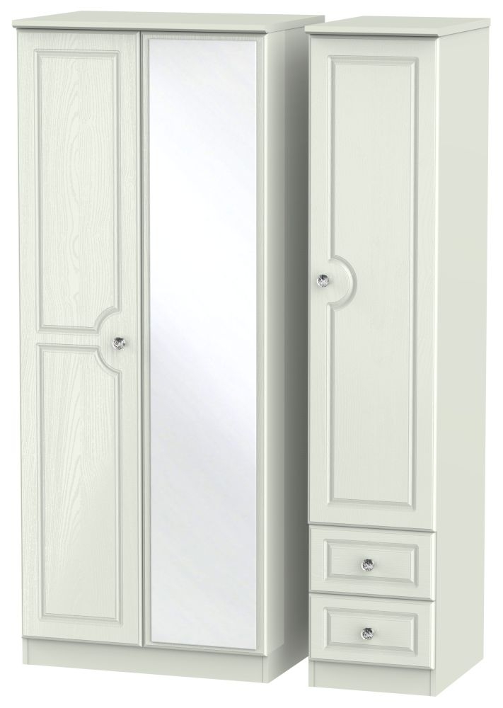 Crystal Combi Wardrobe - 3 Door - 1 Mirror - RHF 2 Drawers - Cashmere