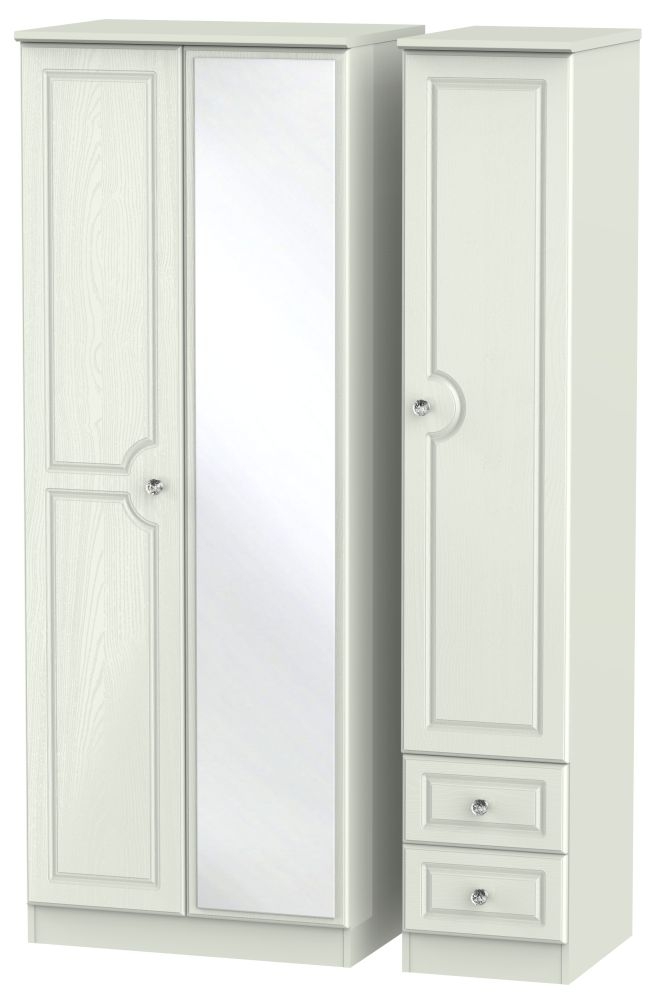 Crystal Tall Combi Wardrobe - 3 Door - 1 Mirror - RHF 2 Drawers - Cashmere