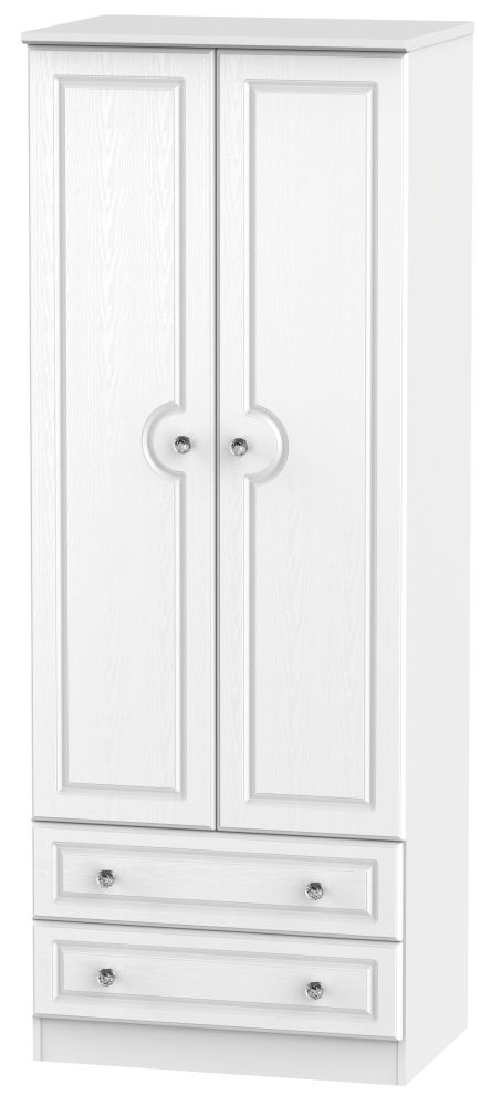 Crystal Tall Wardrobe - 2 Door - 2 Drawer - White