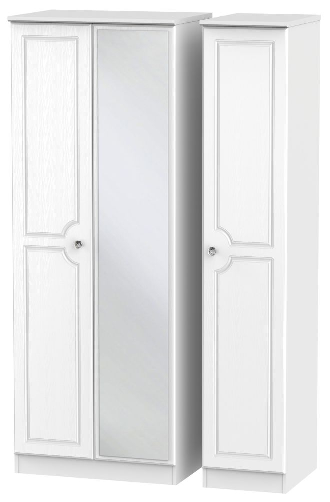 Crystal Triple Wardrobe - 3 Door - 1 Mirror - Tall - White