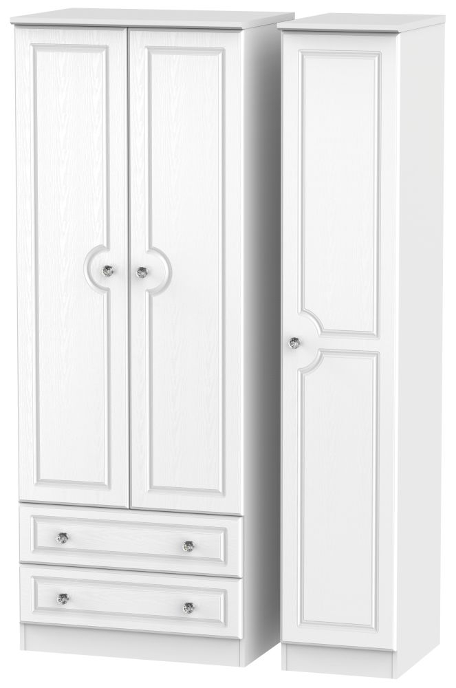 Crystal Tall Triple Wardrobe - 3 Door - LHF 2 Drawers - White